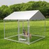 Large outdoor kennel, heavy duty outdoor fenced dog cage with swivel feeder, outdoor dog playpen with waterproof UV protection cover and safety lock