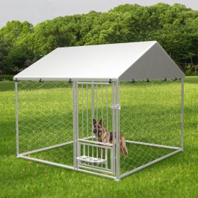 Large outdoor kennel, heavy duty outdoor fenced dog cage with swivel feeder, outdoor dog playpen with waterproof UV protection cover and safety lock