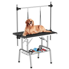 46 Inch Foldable Dog Grooming Table for Home with Adjustable Arm, Noose, Non-Slip Surface, and Storage Mesh Tray (Color: as Pic)